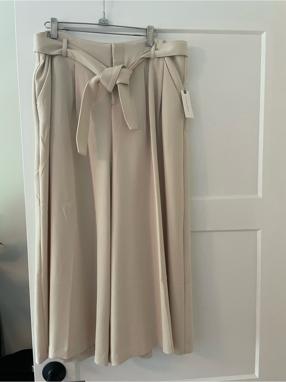 Anthropologie Wide Leg Tie Belt Pants/Culottes - Light Beige